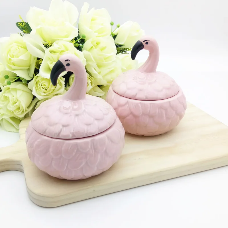Креативная керамическая специальная миска для рисового супа в форме тыквы с крышкой, миска для десерта, миска для пудинга, чашка для мороженого, фруктовый Желейный поднос, 1 шт - Цвет: Flamingo