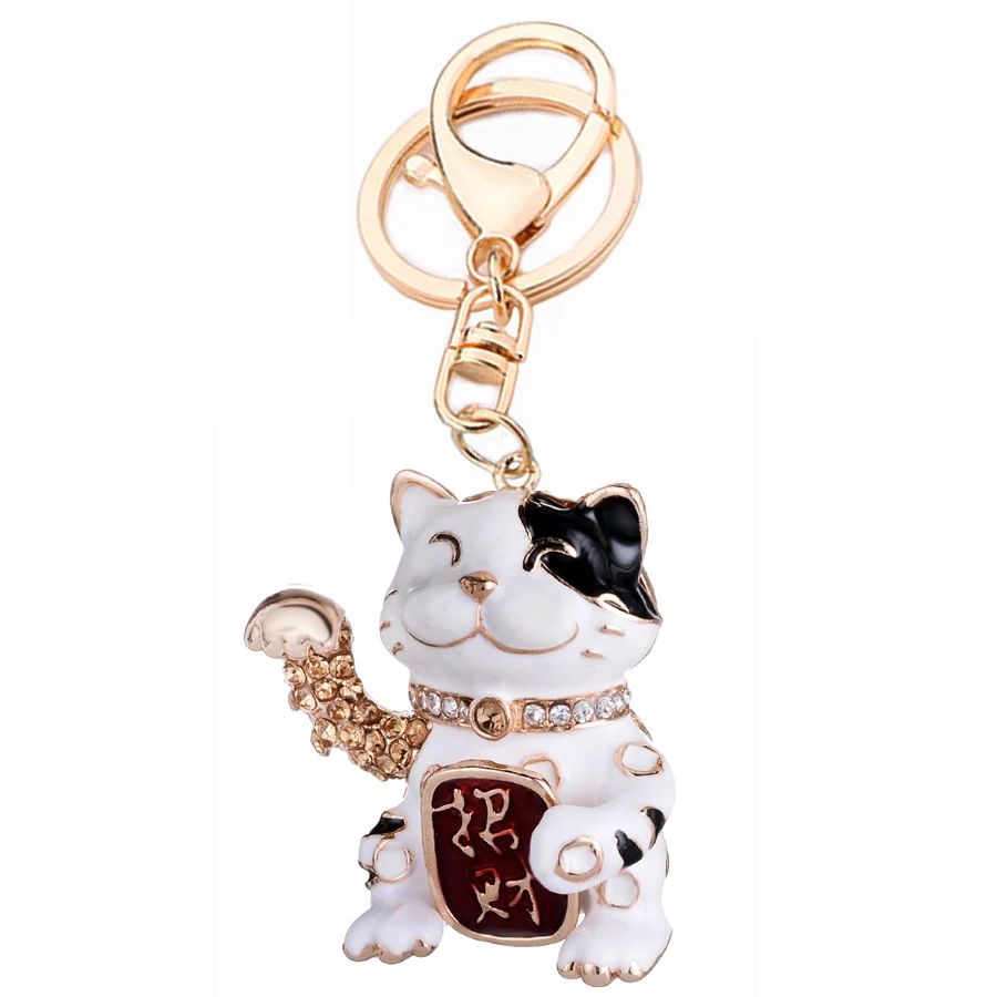 Красивый хрустальный брелок в стиле Lucky Cat модный металлический автомобильный