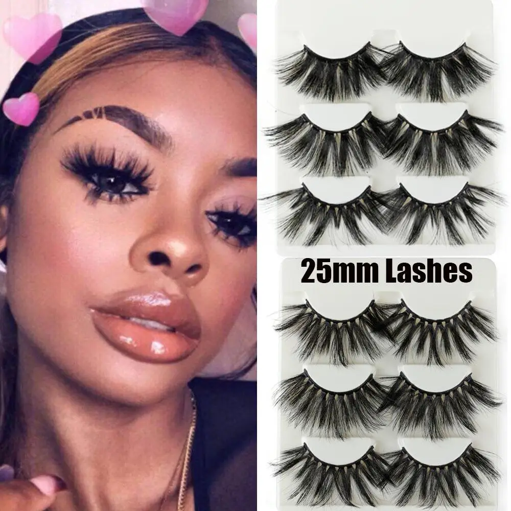 

3 Pairs 25mm Faux 3D Mink Hair False Eyelashes Long Wispy Fluffy Eyelashes Dramatic Handmade Eye Makeup Tools