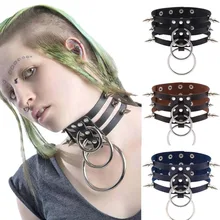 Панк 3 ряда кожаный чокер панк заклепки Готический воротник ожерелья для женщин мужчин металлический круглый бондаж Косплей яркая бижутерия для вечеринки