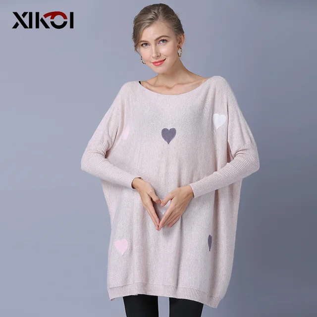 xikoi 2018 new sweet pink heart plus size winter autumn women casual plus size tunic sweaters