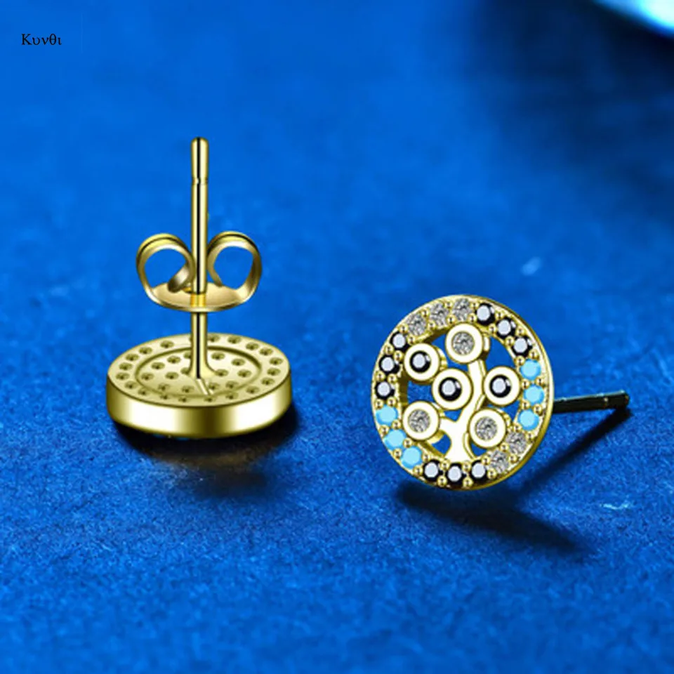 

Bohemia Gold Silver Color Zircon Round Abstract Tree Stud Earrings for Women Fashion Ear Studs Holiday Party Gifts Jewelry
