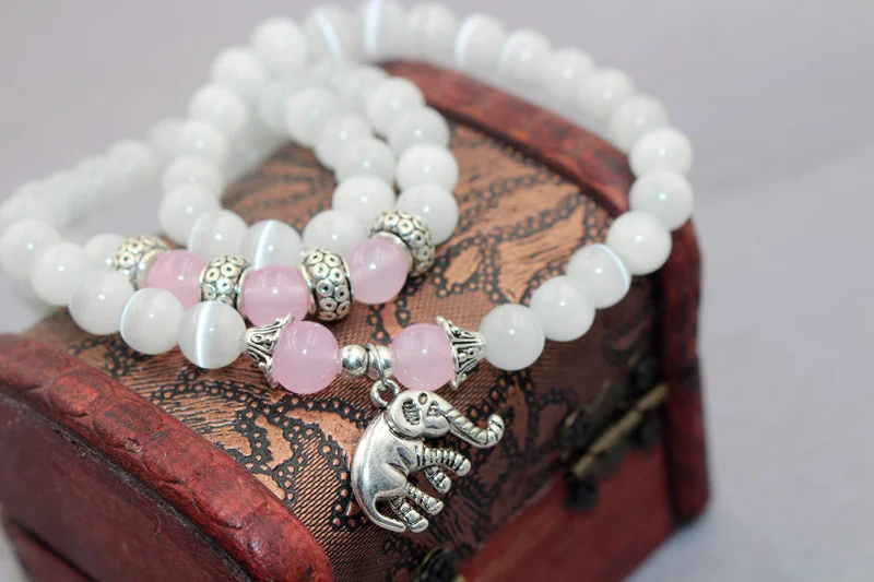 Ювелирные изделия натуральный розовый белый опал бусины с слона кулон Винтаж женщин браслет ювелирный бренд дизайн жемчуг 0265