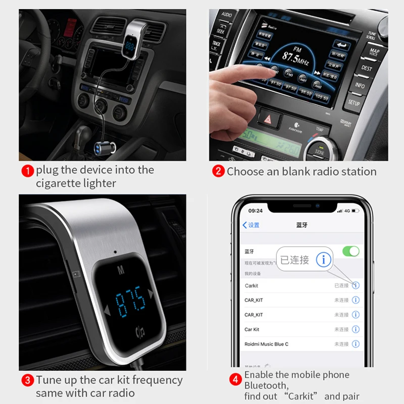 Hot Sale FM Transmitter Bluetooth Car Wireless Radio AUX MP3 Player FM Modulator Hands-Free Calling