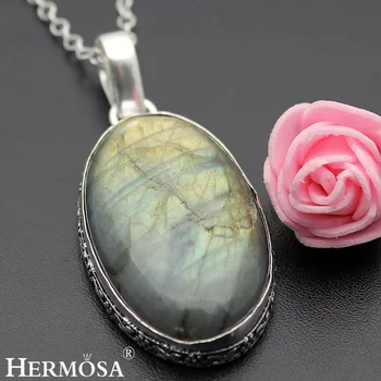 

Hermosa Jewelry Unique Fashion LABRADORITE Silver Color Necklace Pendants 60MM HM288