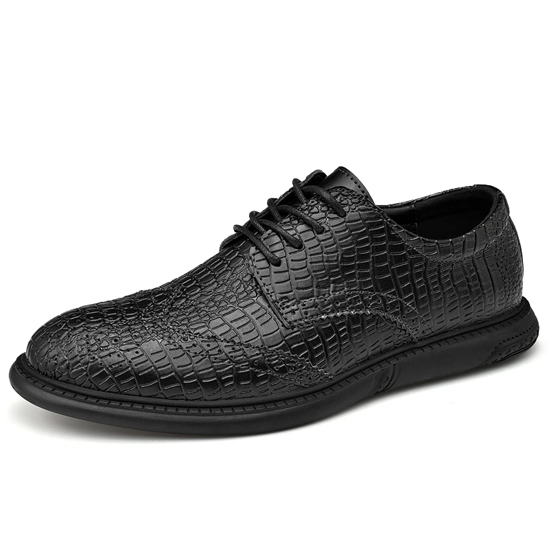

Crocodile Grain Genuine Leather Men's Casual Shoes Loafers Design Men Flat Footwear Slip On Mens Business Formal Shoes