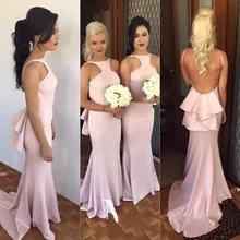 New Arrival Pink Mermaid Bridesmaid dresses 2017 Sexy Backless Sweep Train Long Vestido De Festa Cheap Women
