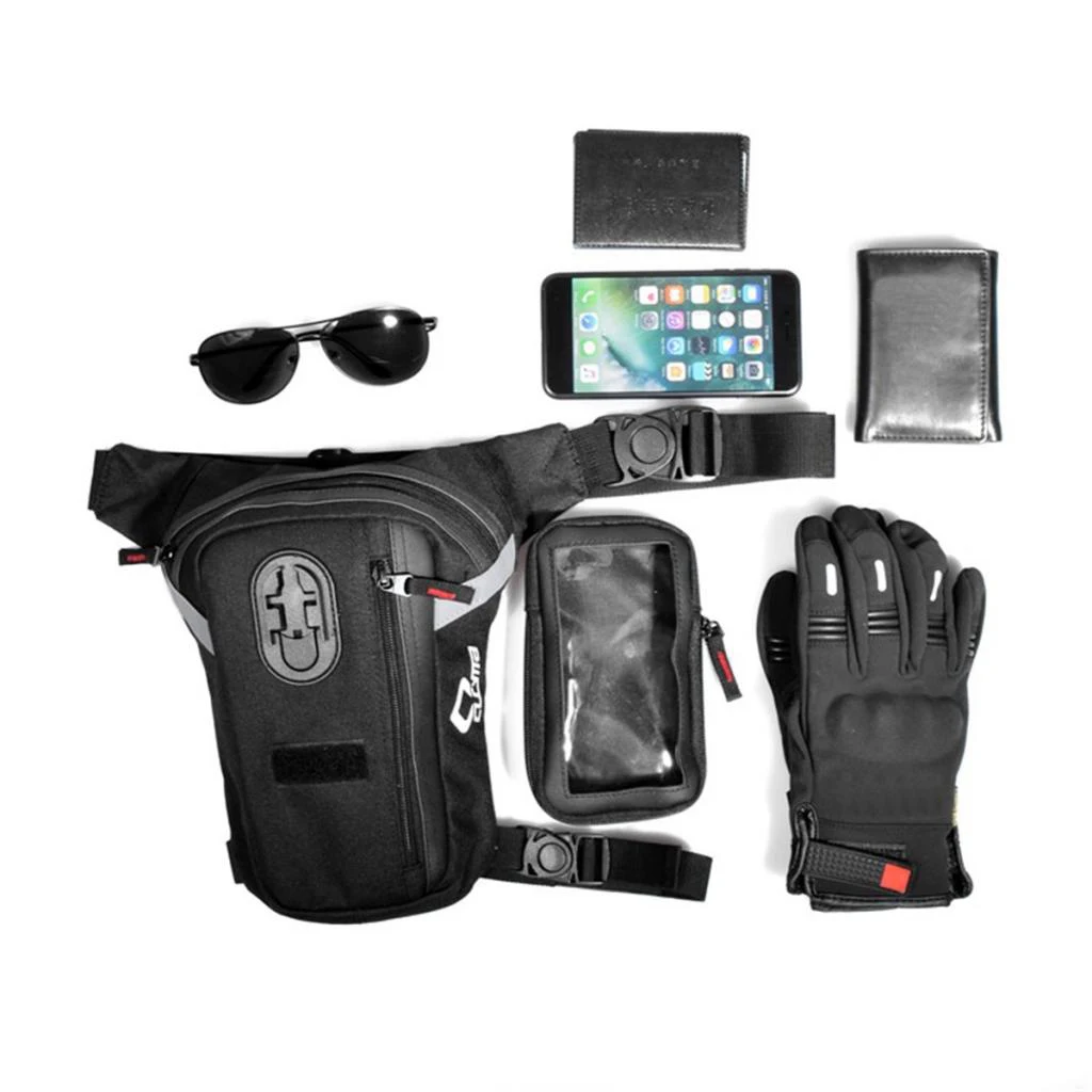 Motorcycle Fanny Pack Racing Drop Leg Bag - Waterproof Outdoor Sport Cycling Hiking Travel Waist Pack Phone Pouch Black