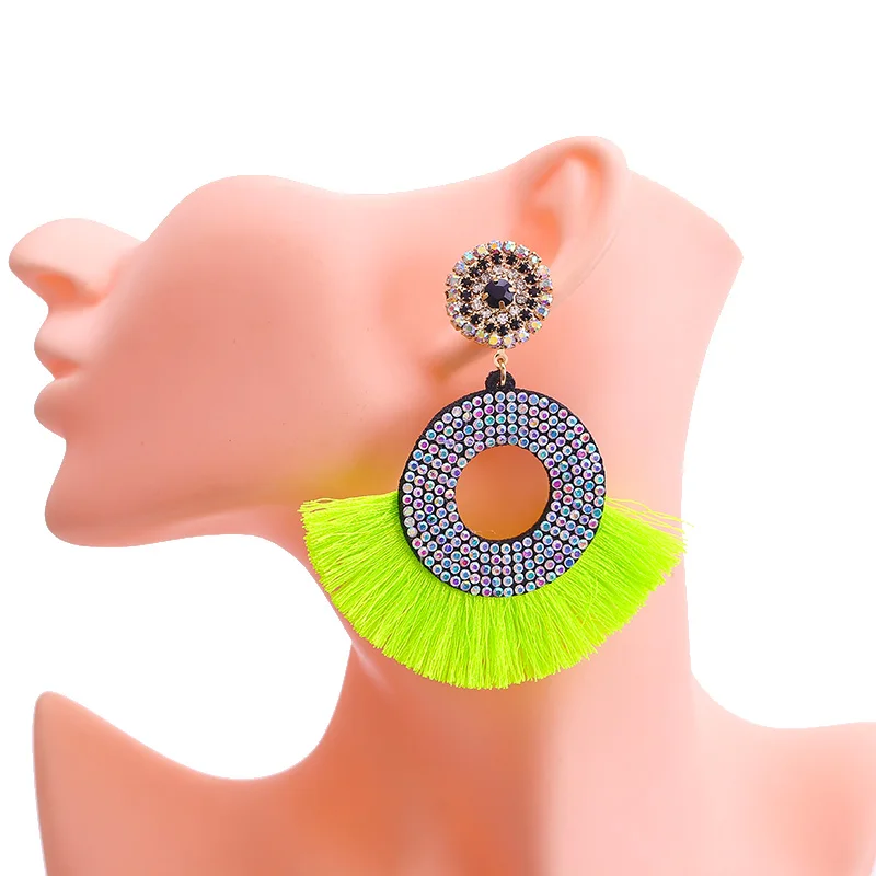 Round Metal Circle Hoop Eardrop Fringed Earrings Bohemia Statement Silk Thread Tassel Earrings For Women Wedding Party (9)