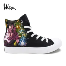 Вэнь индивидуальный дизайн Наруто Саске Ручная роспись обувь для косплея обувь для мальчиков и девочек Аниме черные парусиновые кроссовки подростковые студенческие плимсоллы