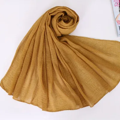 Плиссированный однотонный мусульманский хиджаб шарф Дубай Малайзия шарфы бурелом хлопок хиджабы морщинка пашмины Обертывания шарфы-повязки - Цвет: Color 16