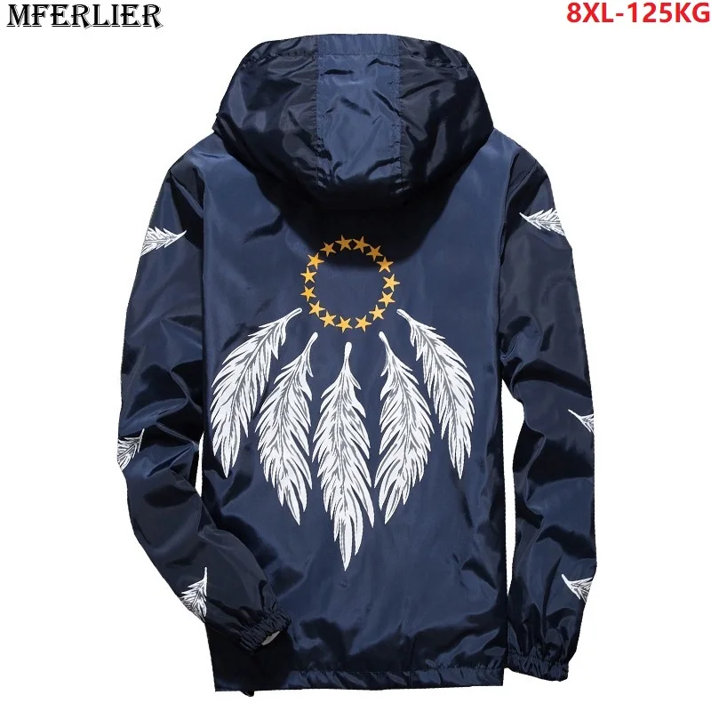 

MFERLIER men bomber jackets hooded hipster high street autumn large size big 5XL 6XL 7XL 8XL trench Windbreaker navy blue cool