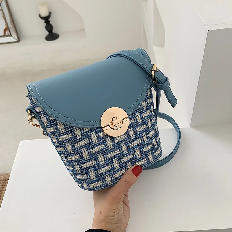 

Small bag women 2019 new contrasting color fashion bucket bag texture Joker ladies shoulder Messenger bag