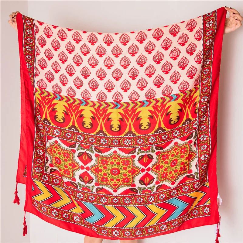

2018 African Luxury Brand Geometric Ethnic Tassel Viscose Shawl Scarf From Indian Print Wrap Pashmina Stole Foulard Muslim Hijab