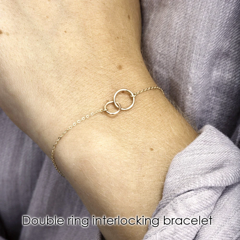 E-манко 925 Браслеты стерлингового серебра простой двойной круг браслеты, браслет дружбы для Для женщин два Цвета Fine Jewelry подарки