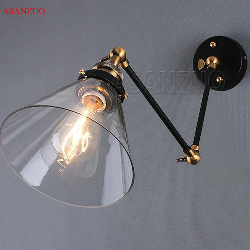 Billig Einstellbare Lange Schaukel Arm Wand Leuchte Edison birne Retro Vintage Wand Lampe Glas Lampenschirm Loft Stil Industrie Leuchte