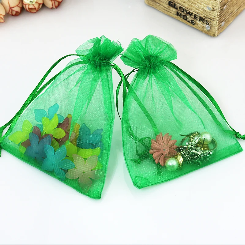 5x7cm Grass Green Organza Bags Gift Bags Logo Small Drawstring Bag Organza Pouches Jewelry