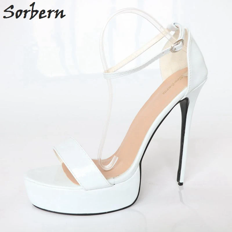 white ankle strap high heels