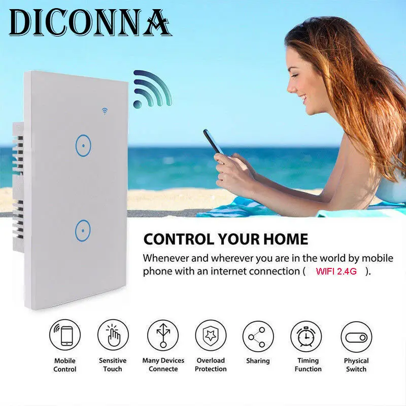 

1/2/3 Gang Smart LED Light Dimmer WiFi Wall Touch Switch For Alexa Google Home