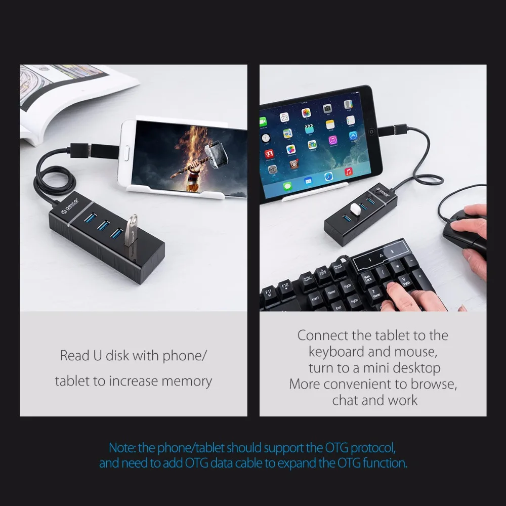 ORICO 4 порта USB3.0 и USB2.0 концентратор для ноутбука MacBook планшетный компьютер OTG usb-хаб-черный