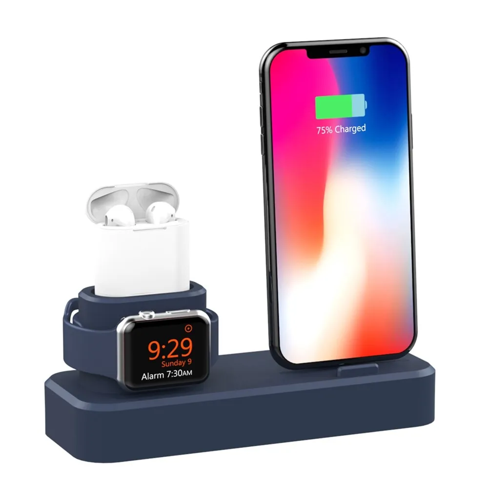 SZYSGSD 3 в 1 зарядная док-станция для iPhone X 8 7 6 6 S для Airpods портативная зарядная подставка Док-станция для Apple Watch 4 3 2 - Цвет: Blue