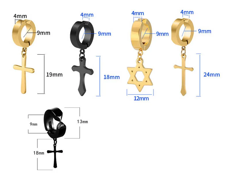 2 шт, панк, нержавеющая сталь, крест, звезды, кулон, клипса, без пирсинга, серьги для женщин, хип-хоп, модные, без отверстия для уха, мужские ювелирные изделия