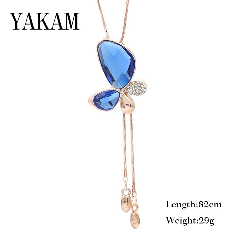 

vintage statement necklace big dangle women choker fairy jewelry girl rose gold necklace pendant blue crystal butterfly dropship