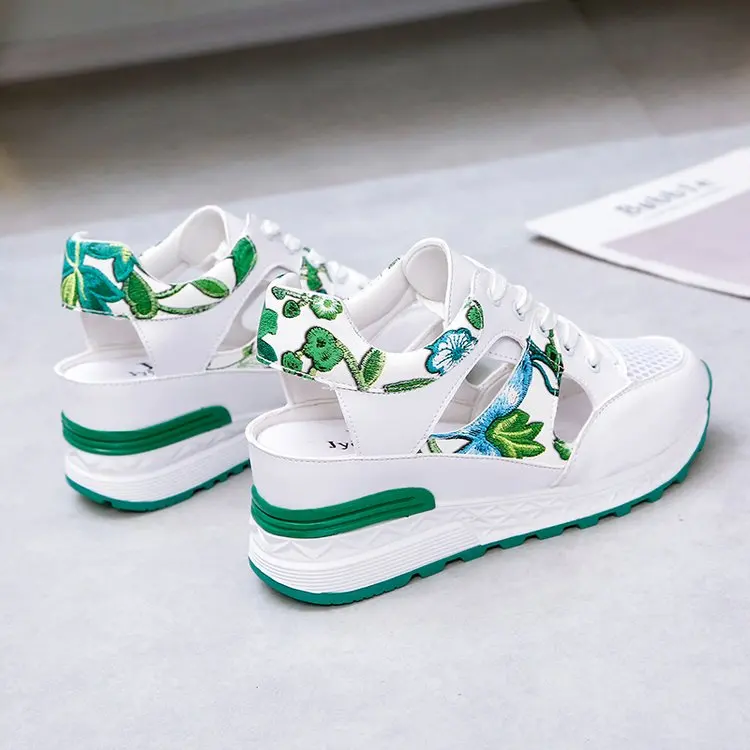 

Women Summer Wedges Sandals Female High Heel Platform Sandals Fashion Summer White Hollow Peep Toe Print Floral Shoes Ladies