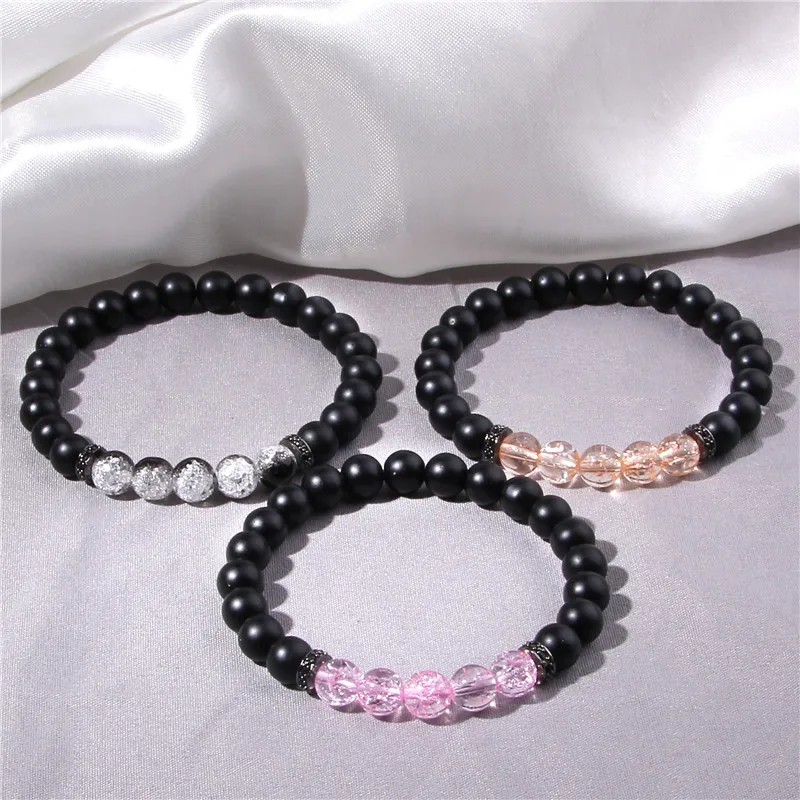 

vinswet Natural Black Beads Bracelet For Couples Women Men Trendy Friendship Bracelet Femme Crystal Jewelry Accessories Gift