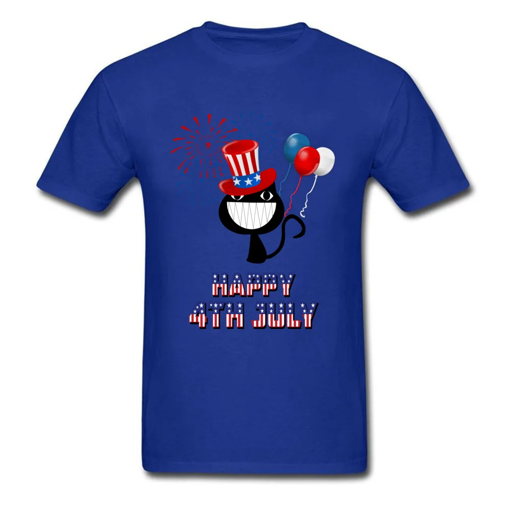 Family comfortable Round Collar Tshirts Summer Tops Tees Short Sleeve for Adult Discount 100% Cotton Camisa Top T-shirts Happy 4th of July Cat Independence Day blue