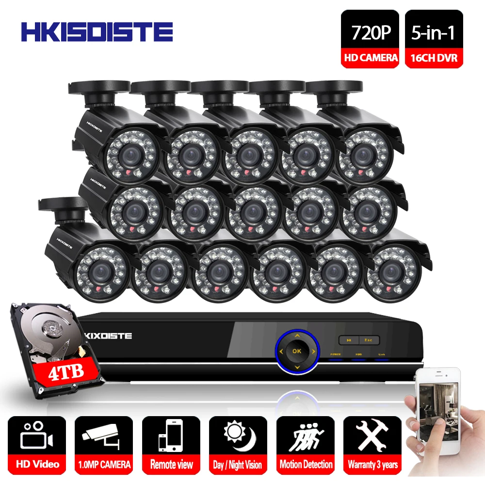 HKIXDISTE 16CH 2MP P 1080 P DVR NVR CCTV системы безопасности 16 шт. открытый P 720 аудио запись IP камера P2P товары теле и видеонаблюдения