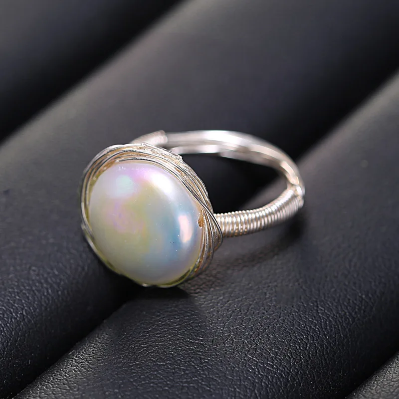 DAIMI жемчужное кольцо 13-14 мм, натуральное кольцо из белого жемчуга-монетка, трудное кольцо ручной работы, новинка