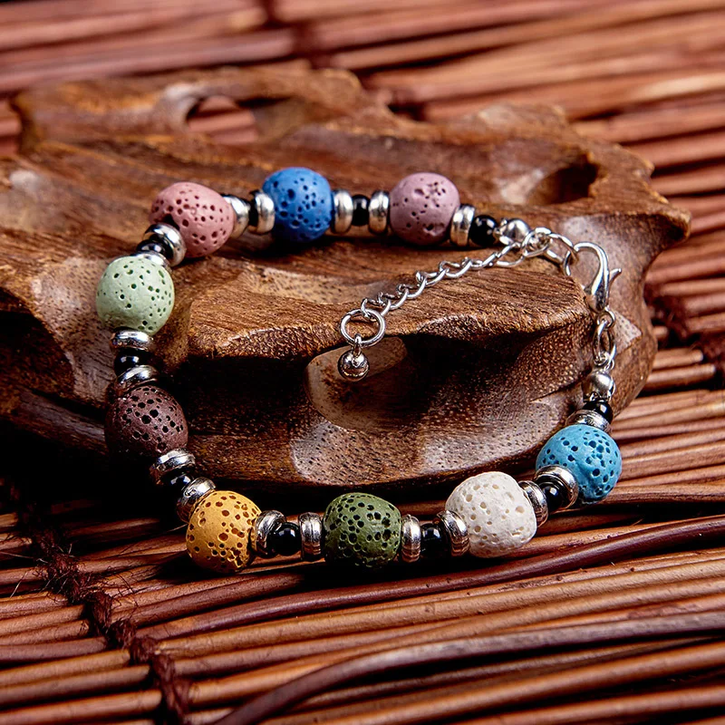 Fashion Bohemian Lava Stone Multicolor Bracelets Bangles For Women Jewelry Essential Oil Diffuser Bracelet | Украшения и