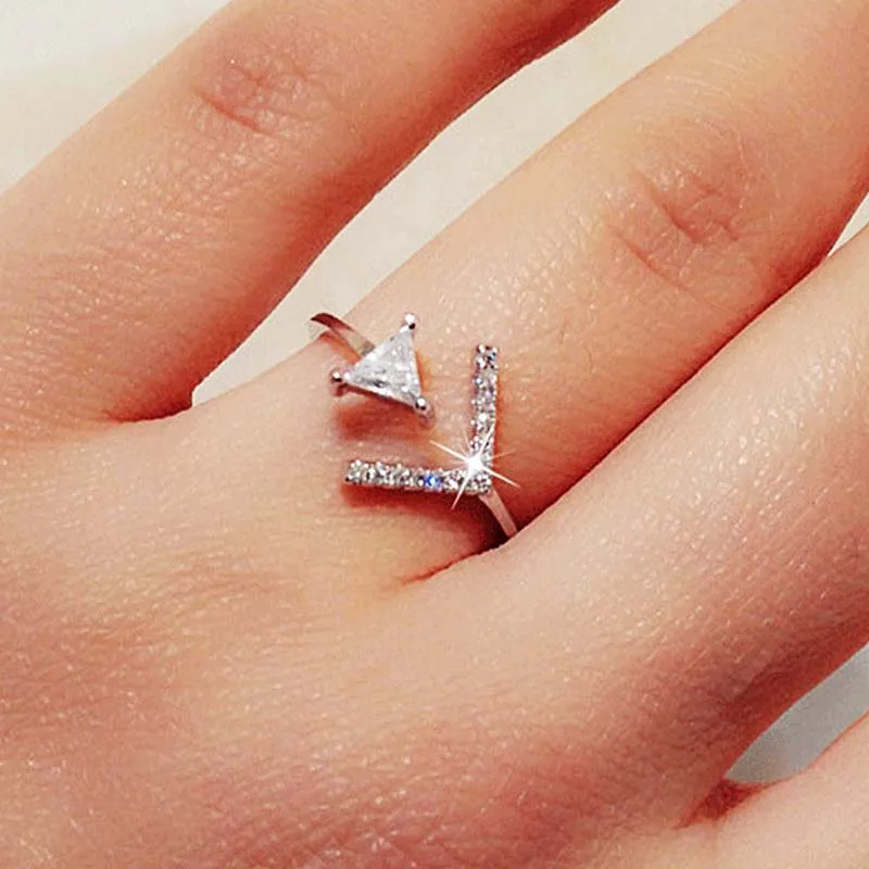 JYA Ladies Wedding Rings Open Adjustable Cubic Zirconia Arrow Ring Anillos Cocktail Party Fashion Jewelry Geometric Bezel Fashion Jewelry