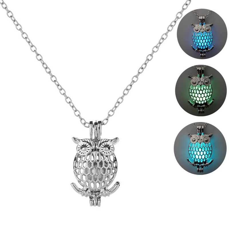 

Owl Necklace Glow in the Dark Jewelry with Silver Color Necklace uminous Stone Owl Shaped Pendant Long Necklace for Unisex