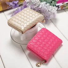 2016 Summer Ladies Clutch Purse PU Leather Knitted Wallets Handbags Girl Short Women’s Wallet Portable Purse Zipper Gift 30