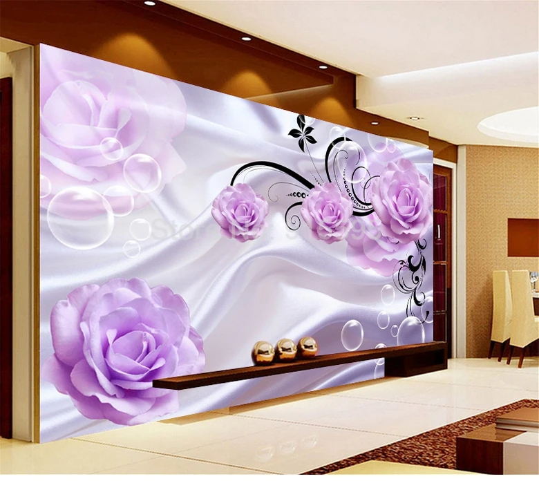 Пользовательские фото обои 3D Цветочные фиолетовые розы Шелковый фон современный простой Романтический гостиная спальня настенный дизайн настенная бумага