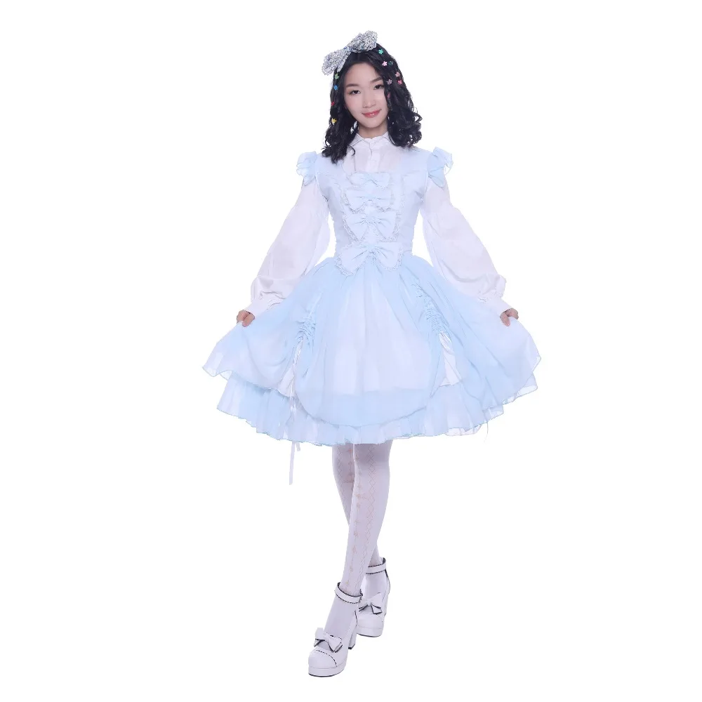 

New Chiffon White and Sky Blue Lolita Layers Dress / OP include the Shirt and Headwear