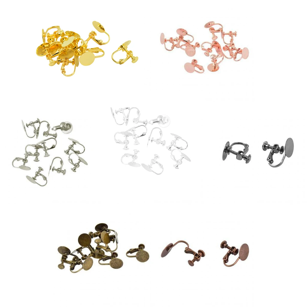 

10Pcs Screw Back Non-Pierced Earrings Findings with Flat Glue On Pad 10mm Round Pads Earring Findings Screw Pad Clip On Earring