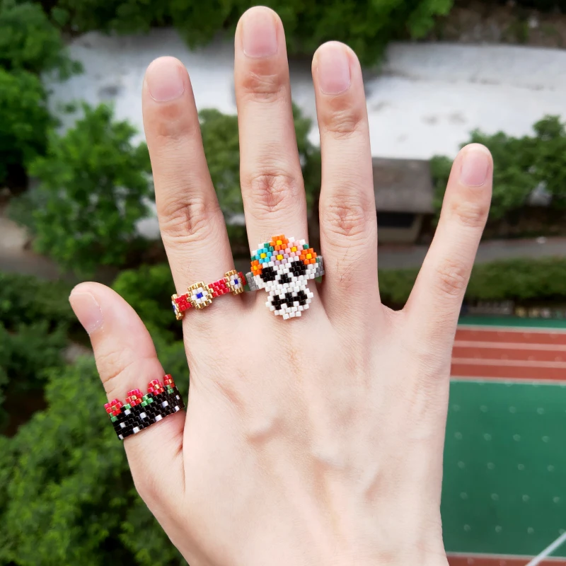 

Fairywoo New Fashion Jewelry Woman Man Lover Friendship Ring Set Gifts Flower Ethnic Beaded Ring Skeleton Cute Turkey Evil Eye