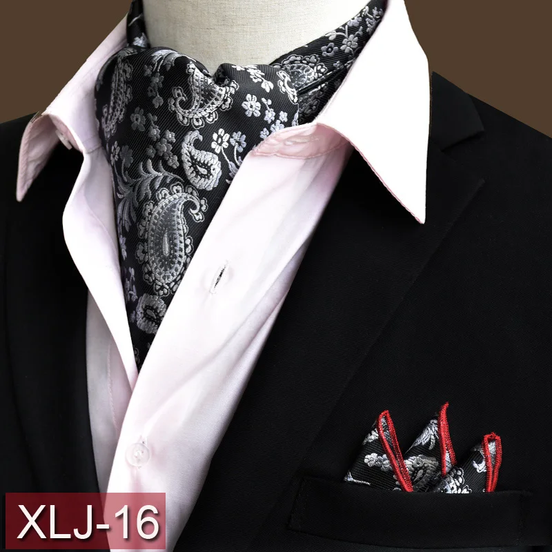 LJT01 20 Цвета Для мужчин эксклюзивная Цветочный Пейсли Шелковый Аскот широкий галстук соответствующие шуры карман квадратных костюм набор для Свадебная вечеринка - Цвет: 16