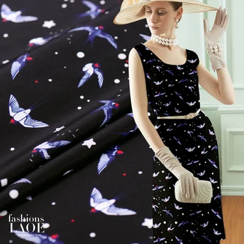 

New woodpecker silk crepe de Chine printed fabric 140cm wide 16mm high-end digital printing natural silk dress shirt cloth