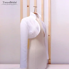 Свадебный жакет цвета слоновой кости с длинным рукавом, атласное свадебное болеро с высоким воротником, элегантный женский вечерний жакет DJ033