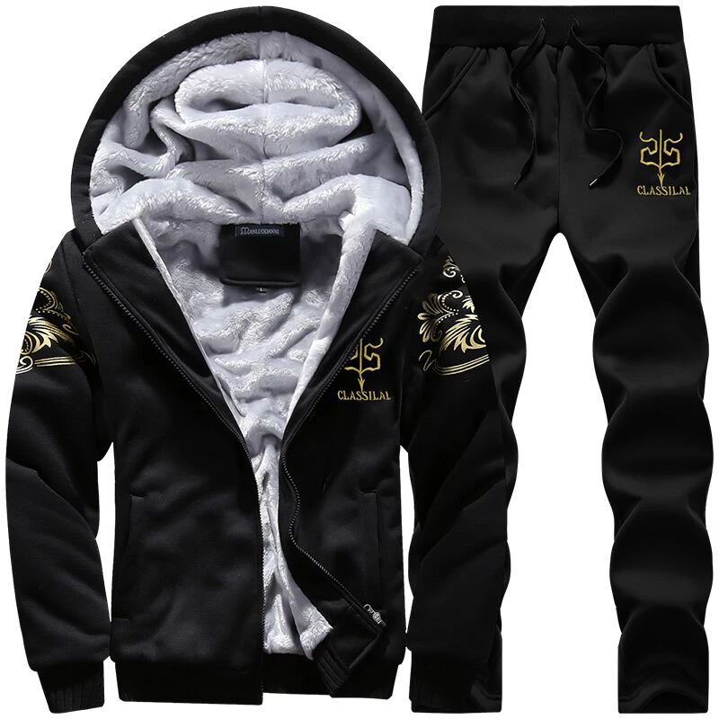 Spring Warm Hooded Sporting Suit Mens Winter Men Set Polerones Hombre Fashion Brand Fleece Lined Thick Tracksuit + Pants Male Spring Warm Hooded Sporting Suit Mens Winter Men Set Polerones Hombre Fashion Brand Fleece Lined Thick Tracksuit + Pants Male