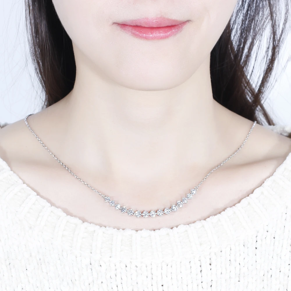 Elegant Sterling 925 Platinum Plated Silver 3ct 3.5mm-4mm-3.5mm H-I Color Moissanite Pendant Choker Necklace(1)