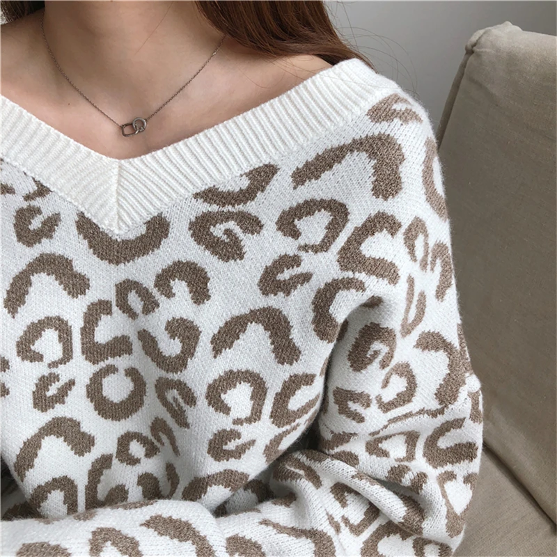 Alien Kitty Модный женский зимний свитер, 4 цвета пуловеры, вязаный свитер с леопардовым принтом, топ с v-образным вырезом, Осенние сексуальные женские свитера