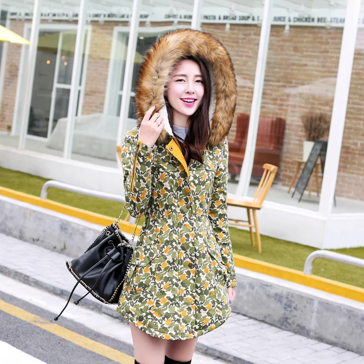 

New 2015 Women Winter Coat Wadded Jacket Medium-Long Plus Size 2XL Parka Faux Fur Collar Thickening Hood Parkas Snow Wear H5511