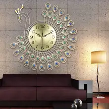 Большие 3D золотые алмазные настенные часы Павлин металлические часы для дома гостиная украшение комнаты своими руками часы ремесла украшения подарок 53x53 см