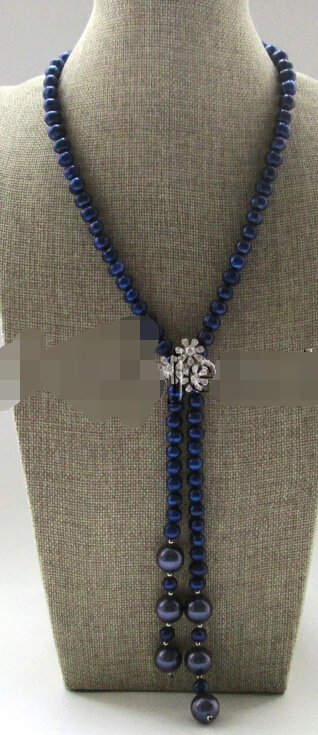 

shitou 001197 longer 8-9mm blue round freshwater pearl +14mm sea shell pearl necklace