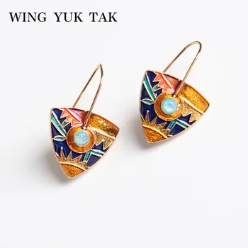 

wing yuk tak Colorful Triangle Handwork Enamel Drop Earrings For Women Indian Earrings Wedding Jewelry